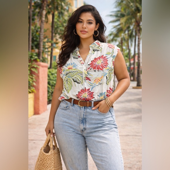 Nine West Tops - Nine West Floral Sleeveless Blouse Top Size 2X Tropical Print